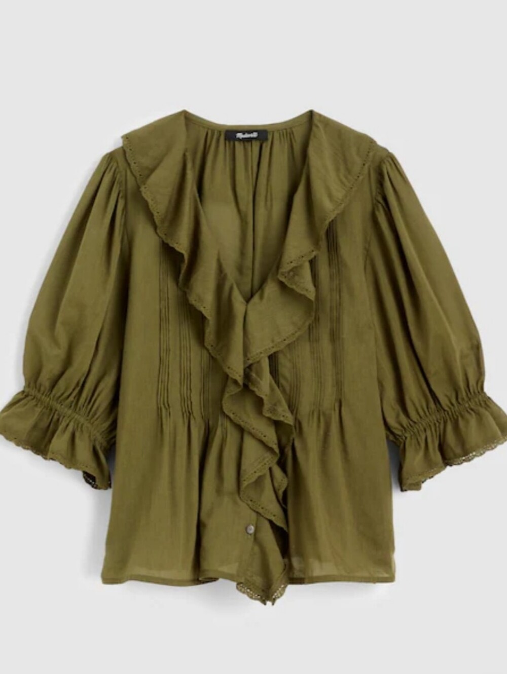 Madewell Olive Green Ruffle Front Blouse